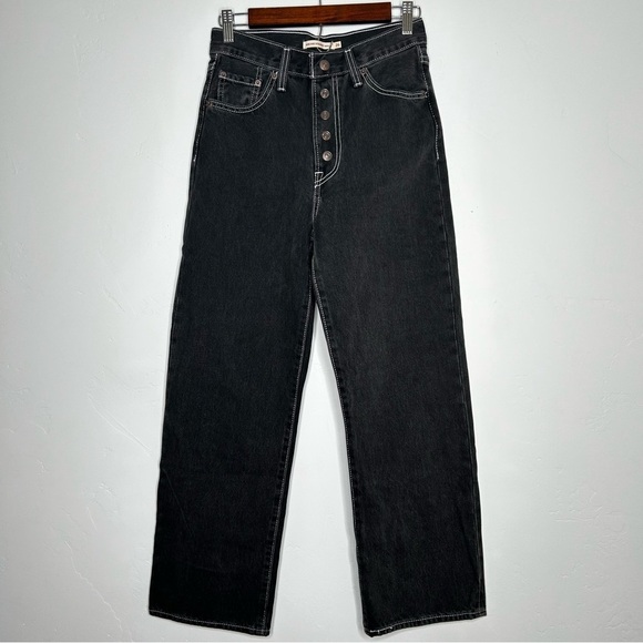 Levi's Denim - Levis Ribcage Ankle Straight Faded Black Jeans Contrast Stitch Size W26/L27
